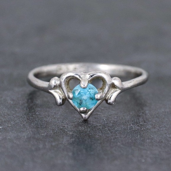 Estate Jewelry - Silver Heart Ring with Blue Gemstone